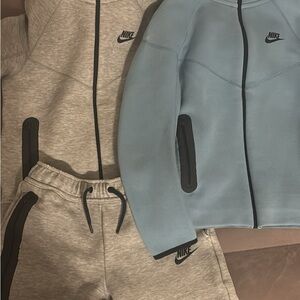 Nike Tech Light Gray jacket and shorts and Sky Blue jacket